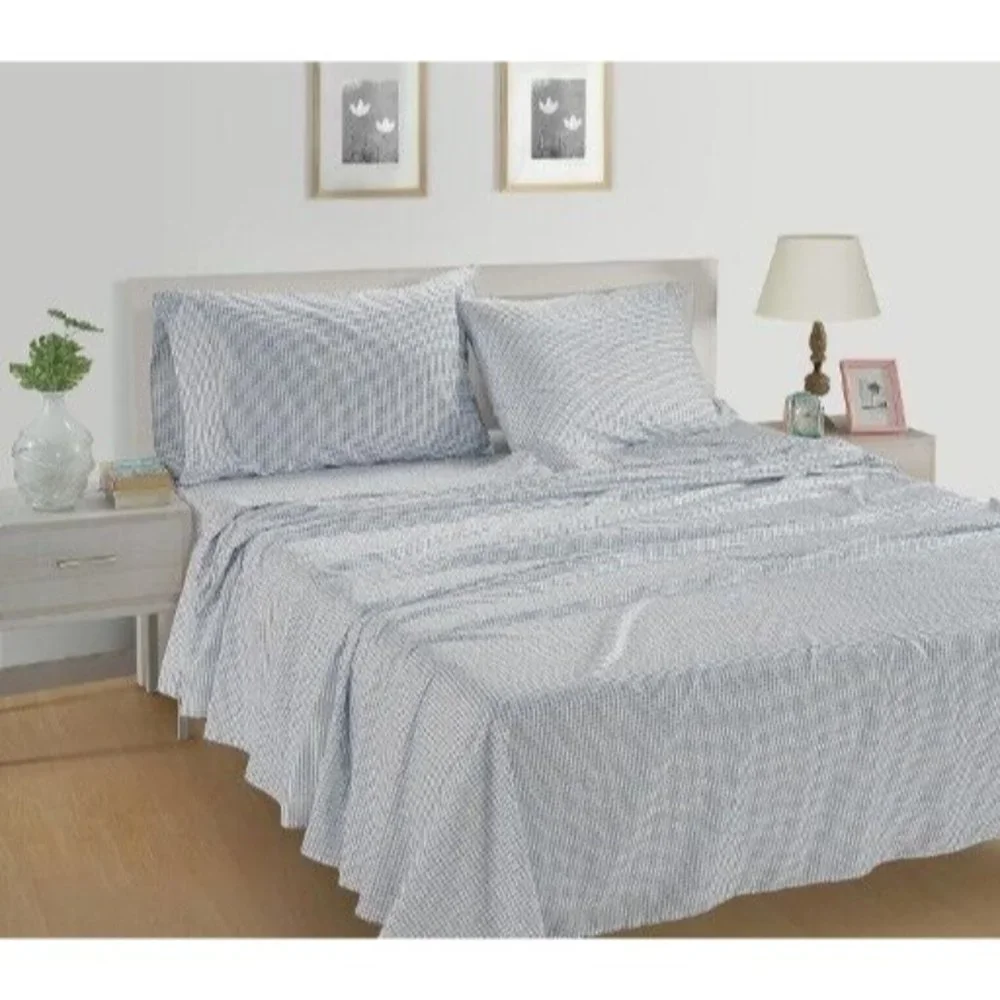 King Size 100% Organic Cotton 4 Piece Sheet Set (Light Blue Polka Dot De…